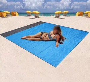 Large Beach Towel Sand Resistant Picnic Mat Blue 2M X 2.1M - Picture 1 of 12