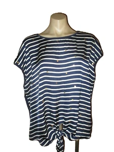 KATIES Navy White striped GOLD DOT polyester jersey TOP size XL #E - Picture 1 of 3