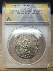 1956 ANACS MS63 Wolfgang Mozart Austria Silver 25 Schilling - Toned - Picture 1 of 2