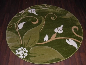 MODERN 140X140CM CIRCLE RUGS WOVEN BACK HAND CARVED LILY DESIGN GREENS/BEIGE - Bild 1 von 12