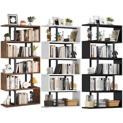 6-Tier S Shaped Bookshelf Modern Geometric Bookcase Display Rack Storage Shelf - Image 1 of 4