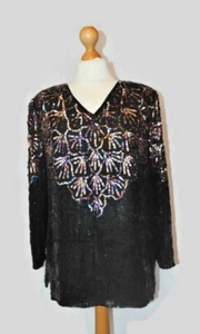 Vintage Serenade Pure Silk Sequins Beaded And Embellished Evening Blouse Size XL - Picture 1 of 16