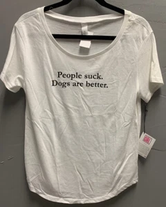 Camiseta gráfica $45 nueva con etiquetas Manny’s Girl Brand People Suck Dogs Are Better talla M - Imagen 1 de 5