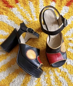 Scarpe platform patchwork cerchio vintage anni 70 Glam Disco Psych - Foto 1 di 10