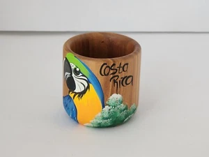 Colorful Hand Painted Parrot Wood Mug Cup Costa Rica - Picture 1 of 9