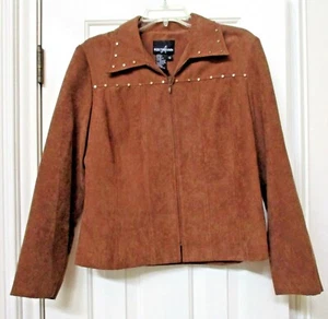 POSITIVE ATTITUDE Full Zipper Jacket Top Brown Faux Seude Look SIZE 10 UNWORN - Picture 1 of 3