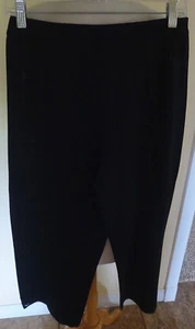 EXCLUSIVIELY MISOOK BLACK SILKY STRETCH KNIT PULL-ON CROP LACY HEM PANT LN S - Picture 1 of 2