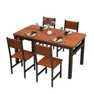 Dining Table and Chairs Set Of 5 Metal and Wood Dining Table Set - Picture 1 of 9