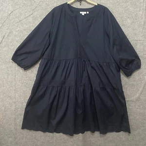 Chicos Embroidered Tiered Dress Womens Sz 4 US 20 Blue Swing Pockets Stretch - Picture 1 of 11