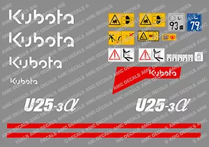 Kubota U25-3 Mini Bagger Komplette Aufkleber Satz mit Sicherheit Warnzeichen - Bild 1 von 1