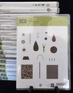 2010 Stampin Up PLAYFUL PIECES 30 pc CLEAR MOUNT Rubber STAMP Set SET 1 & 2 - Picture 1 of 7