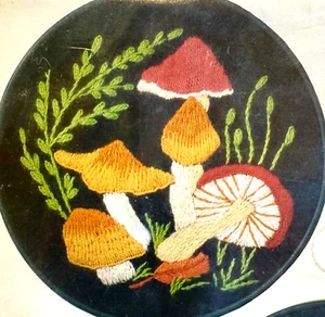 VTG Toadstool Cluster Embroidery Crewel Kit Mushroom Bernat 70s Retro NEW SEALED - Picture 1 of 6