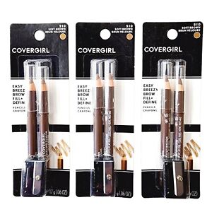 Covergirl Easy Breezy Brow Fill + Define Pencils, 510 Soft Brown, 3 Pack