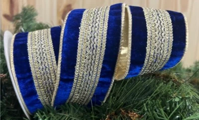 2.5” Gold Braided Tree Trim Sheldon Velvet Double Fused Wired Christmas Ribbon - Image 1 of 4