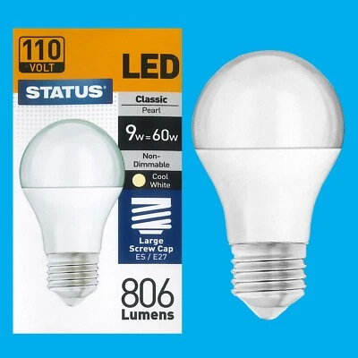 1x 9W (=60W) 110V Pearl LED, A60 GLS Globe, Edison Screw ES E27 Light Bulb Lamp - Image 1 of 3