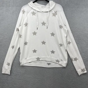 PJ Salvage Womens Hooded Sweater Star White Pullover Long Sleeve V-Neck Size M - Picture 1 of 10