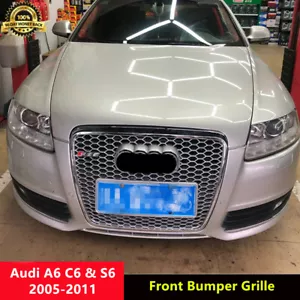 Parrilla de malla delantera A6 para Audi A6 C6 S6 2005-2011 a RS6 estilo plateado - Imagen 1 de 4
