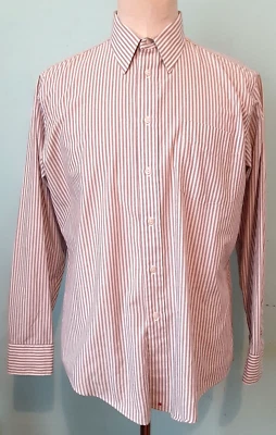 Vtg Hathaway J. Svoboda English Poplin Shirt 16.5-34  Burgundy White Stripe USA - Image 1 of 4