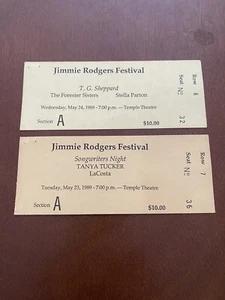 Vintage Jimmie Rodgers Festival Pair 1989 Tanya Tucker TG Sheppard Ticket Stubs - Picture 1 of 2