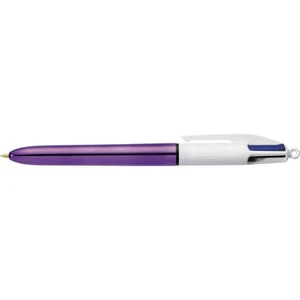 BIC 4 Multi Colour Shine Ballpoint Pen Black Blue Red Green Pink Silver Purple - Picture 1 of 8