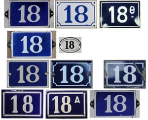 Altes blaues französisches Haus Nummer 18 A E Tür Torplatte Stahl Emaille Schild - Pick - Bild 1 von 9