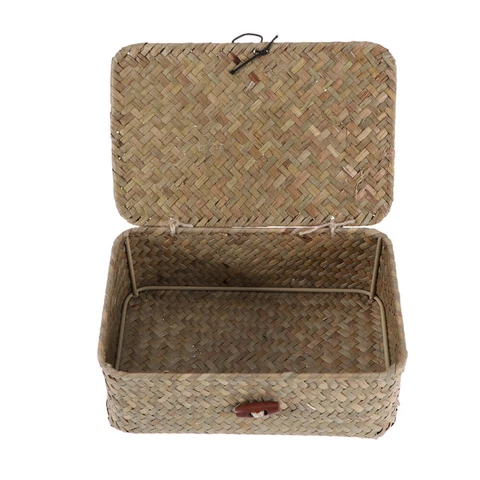 1PC wicker baskets with lids Shallow Wicker Basket Woven Storage Box Woven Cube Cover