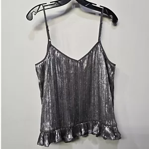 Anthropologie Cami Tank Top Size 12 Amelie Gunmetal Sequin Double V Ruffle Hem - Picture 1 of 9