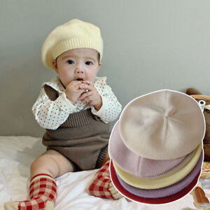 Solid Color Girls Beret Bonnet Artist Painter Cap Knitted Beret Baby Hat Vintage