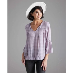 DownEast EBE Top Rain Drops Top Lilac Blouse Size Medium Flared Sleeves - Picture 1 of 8