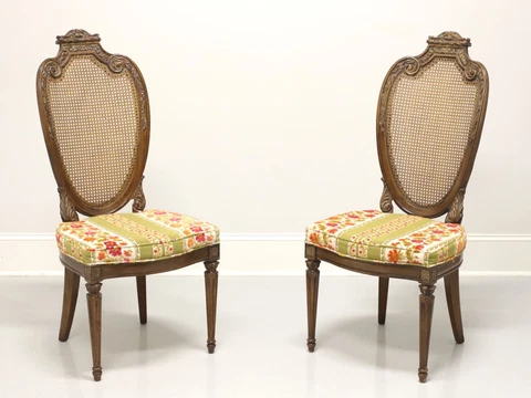 HELLAM French Provincial Louis XVI Walnut Caned Dining Side Chairs - Pair B Cover
