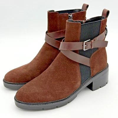 Donald Pliner Boots Womens 7.5 M Brown Savvy Bootie Straps Suede Buckle Zip - Image 1 of 4