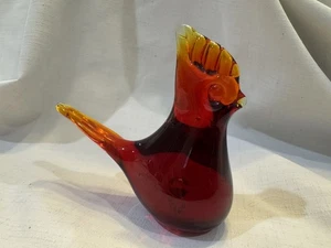 Vintage Cardinal Amberina Bird Base Made In Sweden Art Glass SIGNED Red Yellow - Picture 1 of 9