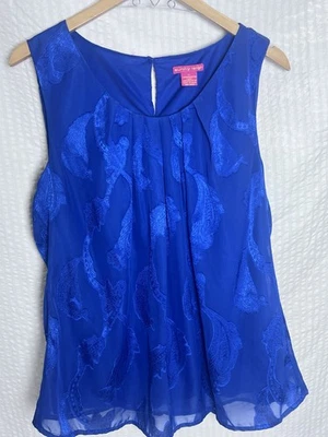 Regata Sunny Leigh azul cobalto estampa paisley sedosa sem mangas tamanho GG excelente estado usado - Imagem 1 de 4