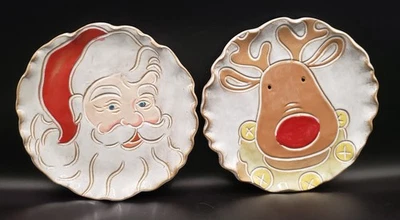 Juego de 2 platos de ensalada de postre con textura Mud Pie Home Santa and Reindeer NUEVO Foto 1 de 4