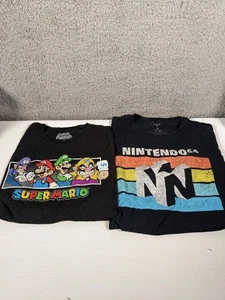 Lote (2) Camisetas Negras Manga Corta Talla XL Nintendo 64 Logo y Super Mario Bros. - Imagen 1 de 3