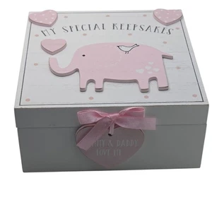 Petit Cheri Pink Baby Keepsakes Box Wood Elephant Design My Special Keepsakes - Picture 1 of 4