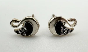 Sterling Silver 925 & Black Swan Stud Earrings Pair Marked TMA Thailand - Picture 1 of 8