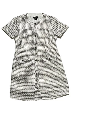 Rachel Zoe Tweed Button Up Mini Dress Size 8 White Black Silver Details N Pocket - Image 1 of 4