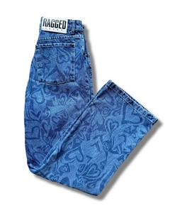 Ragged Jeans Y2K Heart Print Straight Leg Jeans - Women’s Size UK 10 (28) - Picture 1 of 8