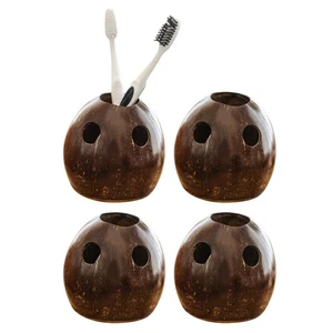4 x Kokosnussschale Handgefertigt Zahnbürstenhalter Umweltfreundlich Perfekt für Badezimmer - Bild 1 von 9