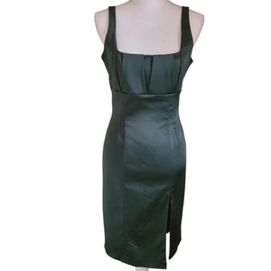 vintage calvin klein olive green satin sleeveless dress square neckline size 6 - Picture 1 of 6