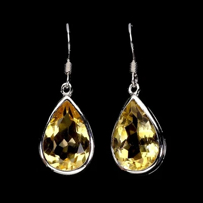 Pendientes de plata de ley 925 pera citrino 16x12 mm joyas de piedras preciosas naturales Foto 1 de 4