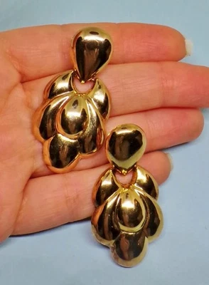 ARGENTO 925 STERLING orecchini vintage door-knocker placcati oro gold plated 80s - Immagine 1 di 3