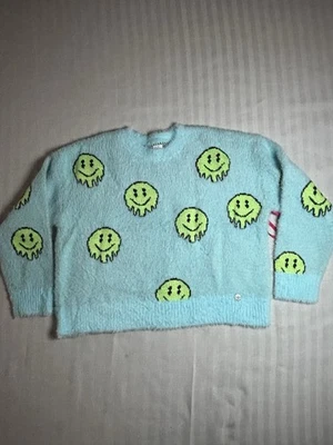 Suéter difuso manga larga Happy Faces verde azulado Justice Girls talla pequeña 7/8 nuevo Foto 1 de 4