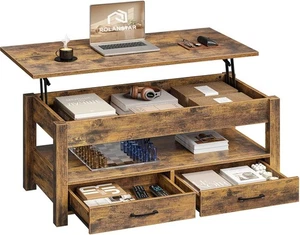 Rolanstar Couchtisch Höhenverstellbar, Couchtisch mit 2 Schublade, Hubplatte - Bild 1 von 8