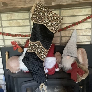 Serendipity Luxus Weihnachtsstrumpf Leopardenmuster Gold Schwarz Samt - Bild 1 von 5