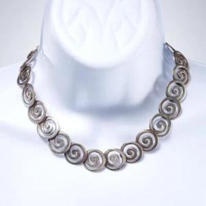 Castillo Style Handmade Sterling Silver Swirl Choker Necklace 16" VTG - Picture 1 of 5