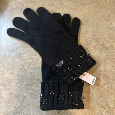 Guantes suaves tejidos brillantes Victoria's Secret Bling Gem guantes negros OS, $25 NUEVOS CON ETIQUETAS Foto 1 de 3