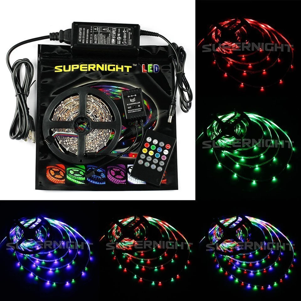 5M RGB 3528 LED Strip Rope Tape Light with Music Remote Controller 12V Adapter - Image 1 of 4
