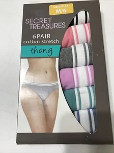Secret Treasures Women's Cotton Stretch Thongs 6 Pair Size M/6 New - Picture 1 of 3